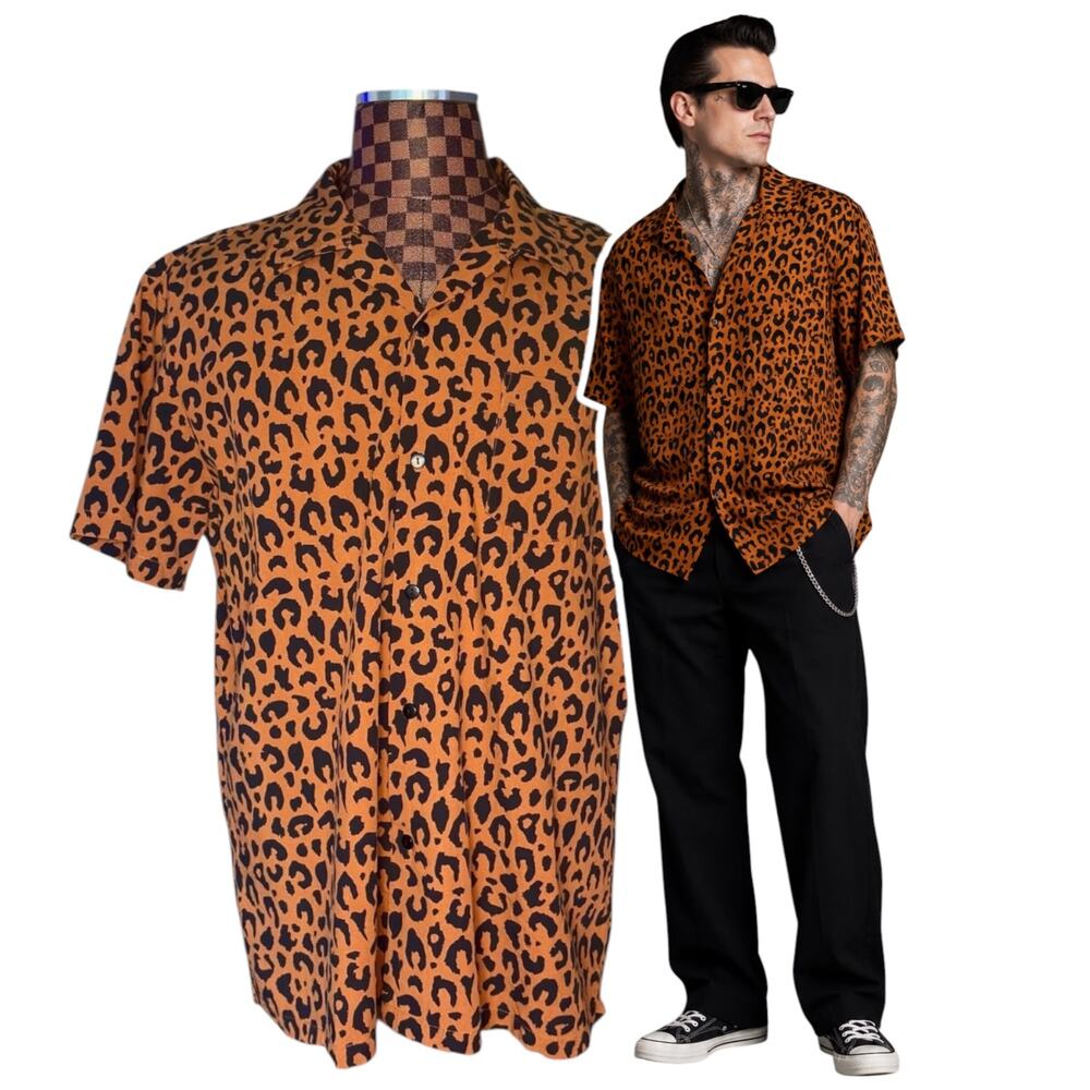 Straight To Hell Boss Leopard Camp Shirt XXL Cotton Modal Rockabilly Punk Retro